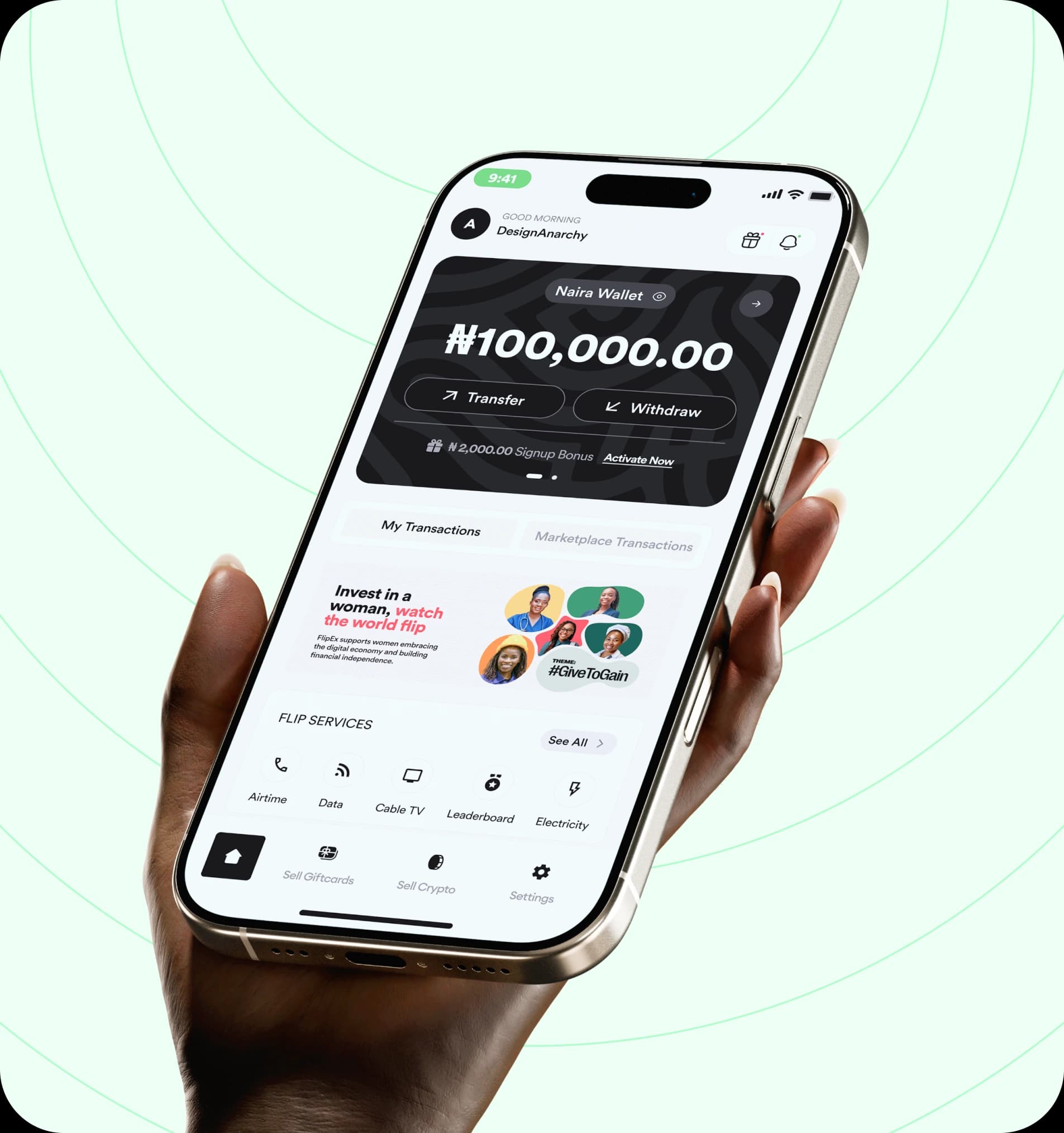 FlipEx app showing all available products