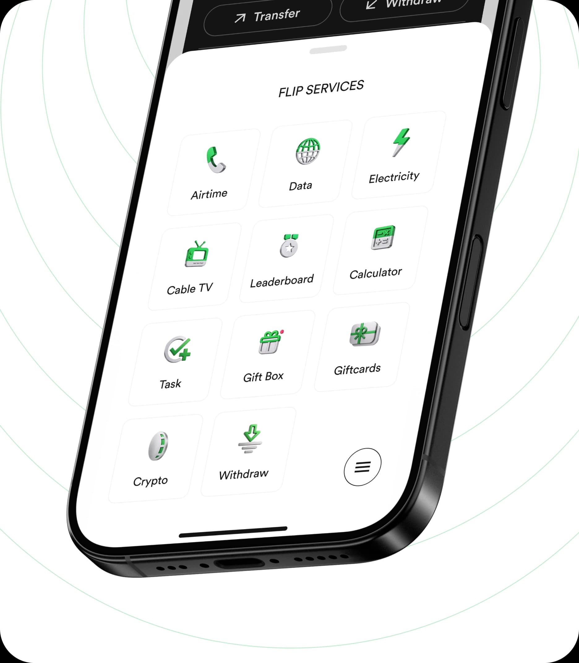 FlipEx mobile app showing Flip Services