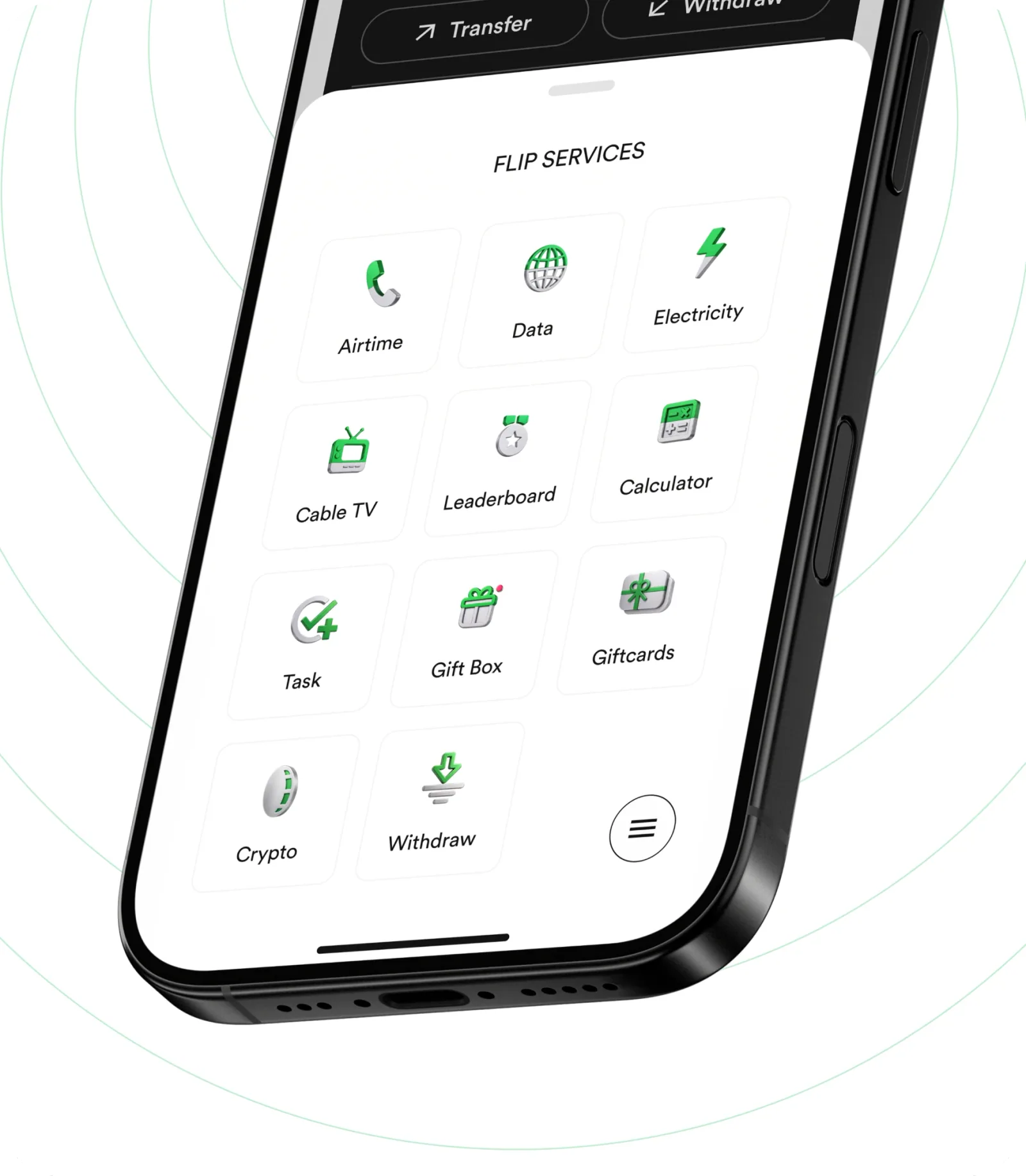 FlipEx mobile app showing Flip Services