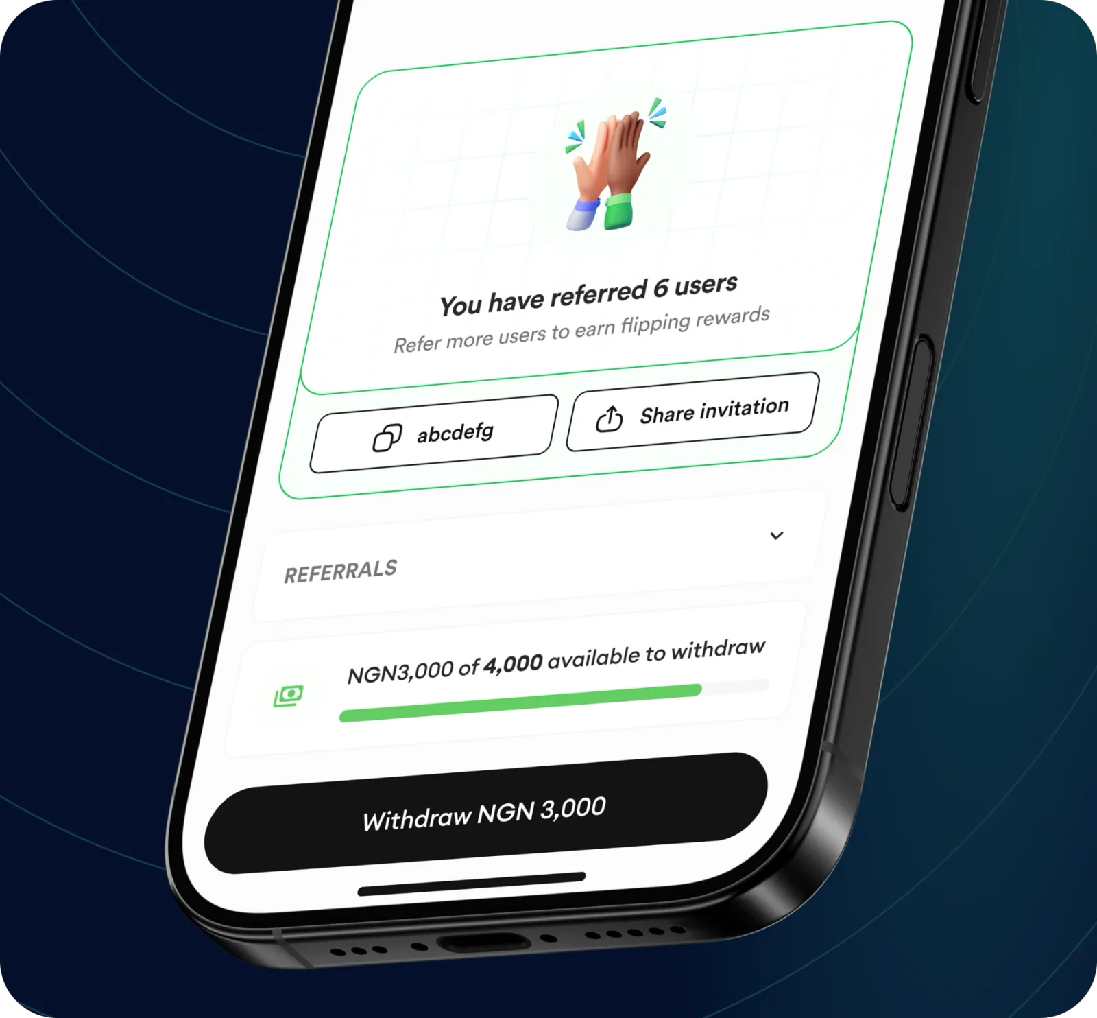 FlipEx Mobile App Referral Earning Page