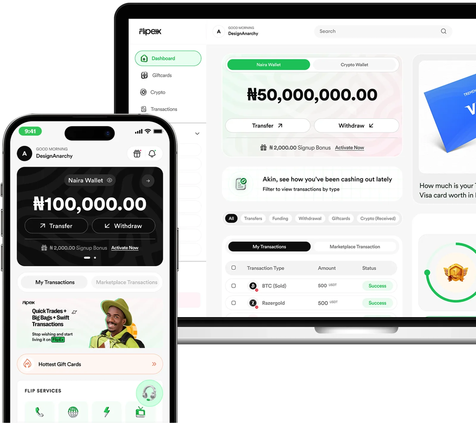 FlipEx app dashboard and mobile app – available on App Store and Google Play