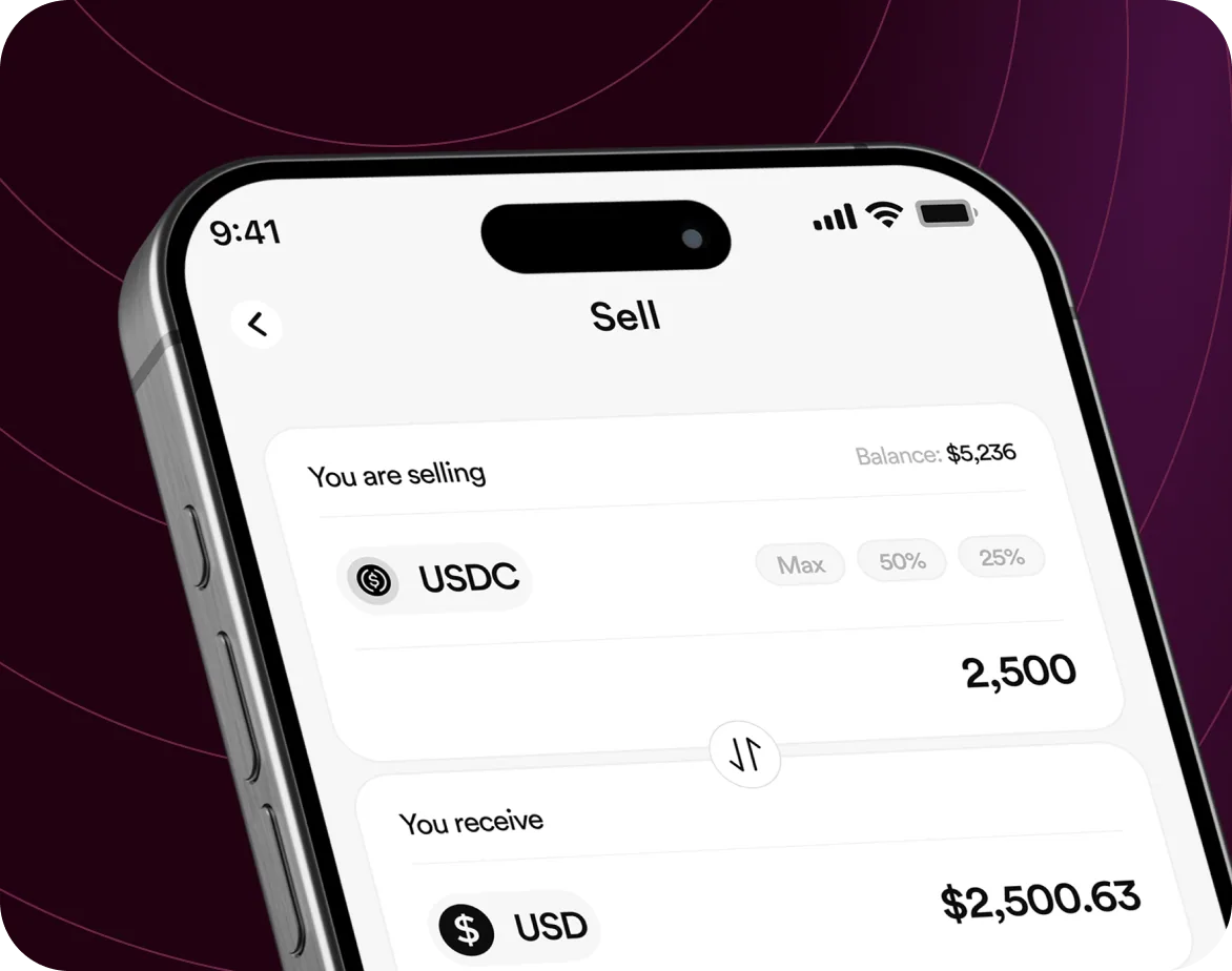 FlipEx app showing USDC sold and Naira credited to wallet