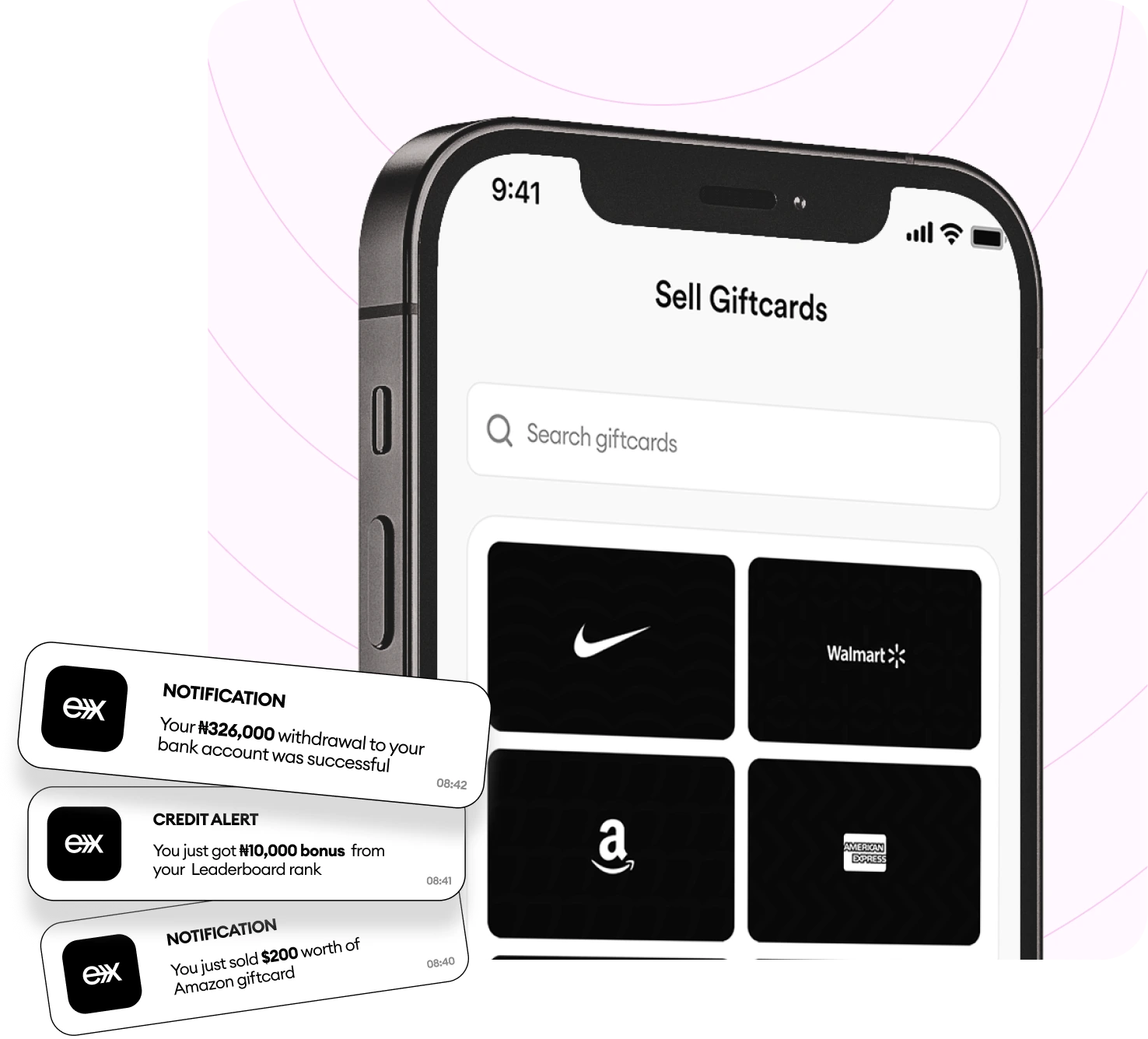 FlipEx app showing gift cards trading screen for selling gift cards to Naira