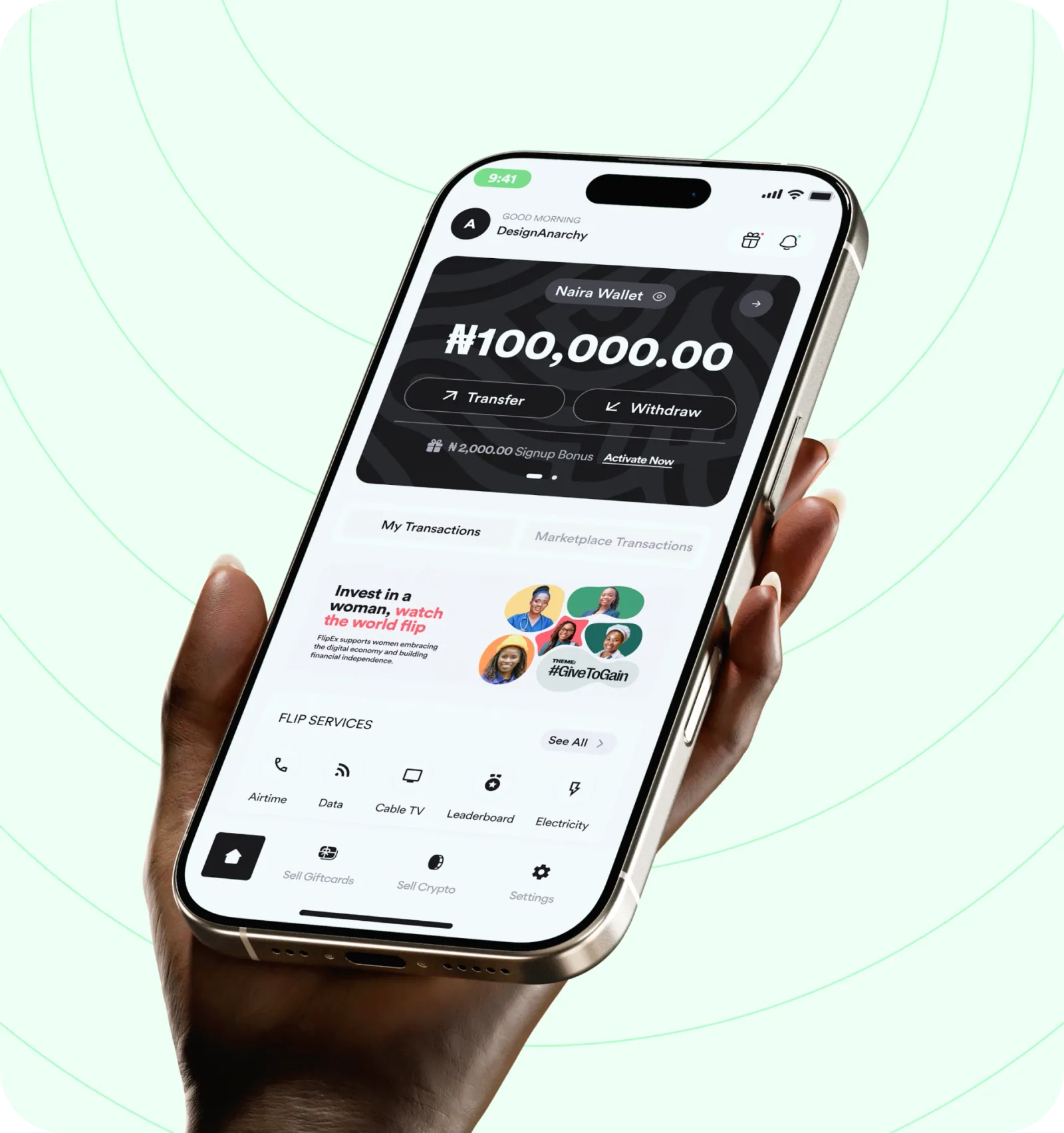 FlipEx app showing all available products